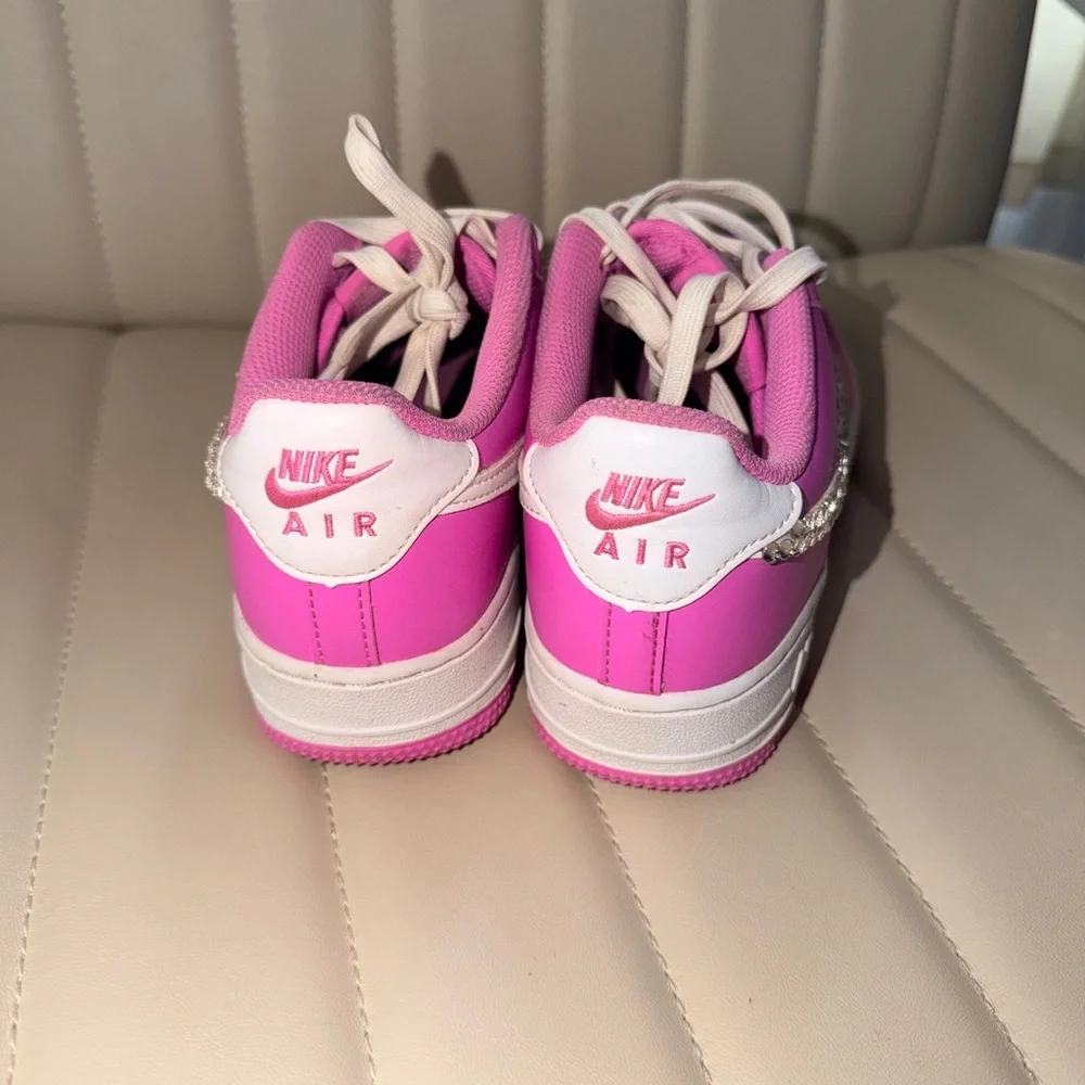 Pink Y2K Bedazzled Nike Sneakers with Rhinestone Swoosh on outside 4Y Barbiecore